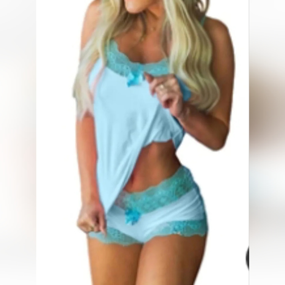 Women's Plus Size Teal 2 piece Sexy Lace Sleepwear Lingerie Set Size 2X